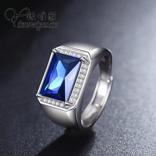 Adjustable Blue Stone Men's Ring for Single Gentlemen