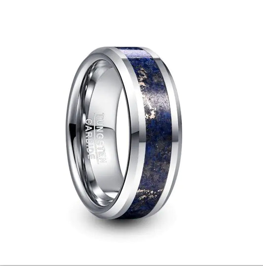 8mm Inlaid Lapis Lazuli Tungsten Steel Men's Ring