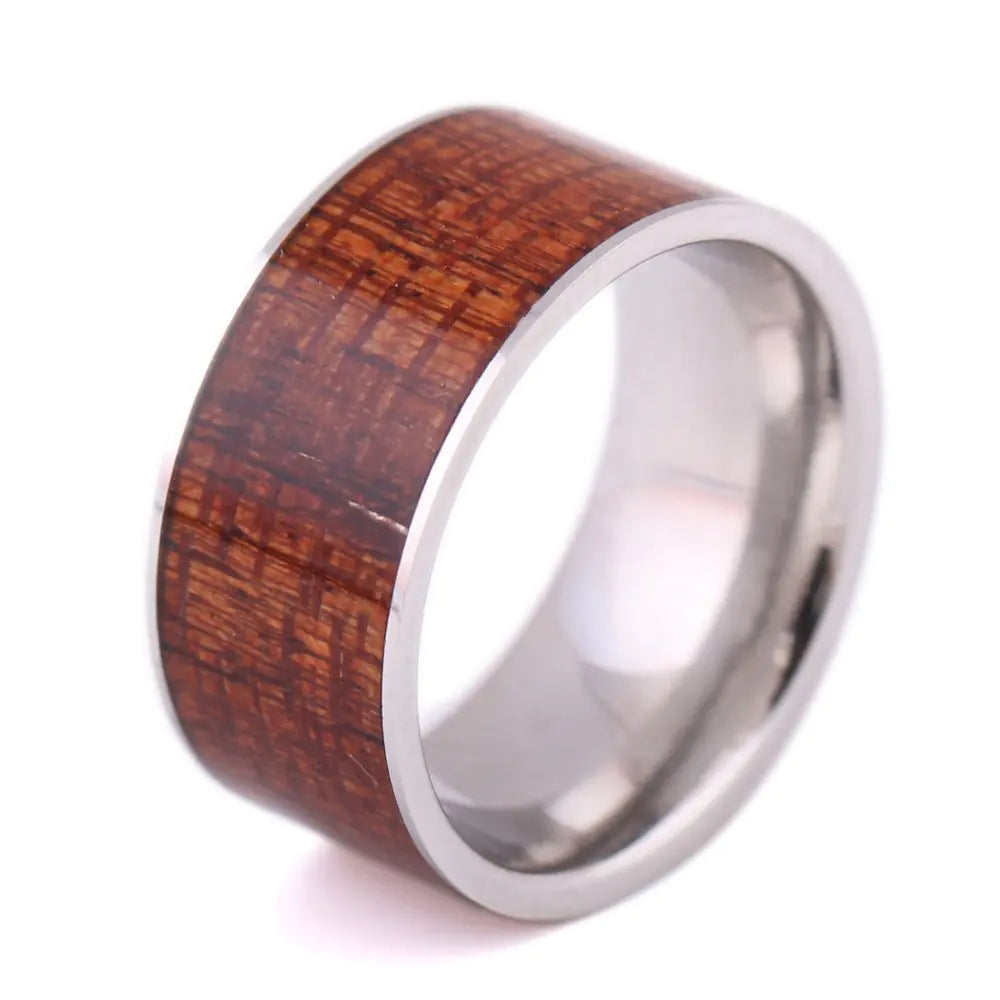 Trendy Stainless Steel and Wood Men's Ring