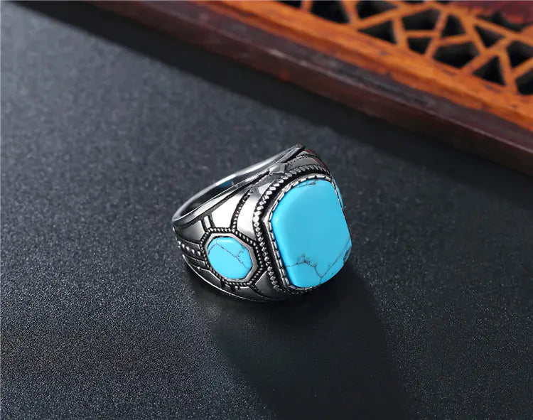 Stylish Vintage Turquoise Titanium Steel Men's Ring