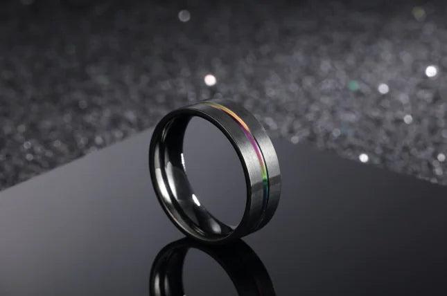 Titanium Steel Men's Ring with Rainbow Finish