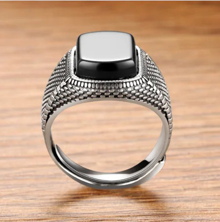 Black Onyx Ring, Sterling Silver S925 Ring