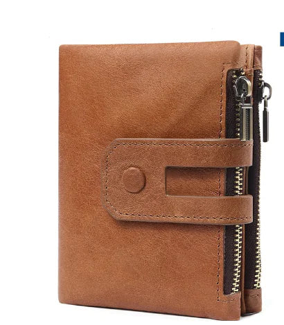 Men's Leather Wallet - Double Zipper Design