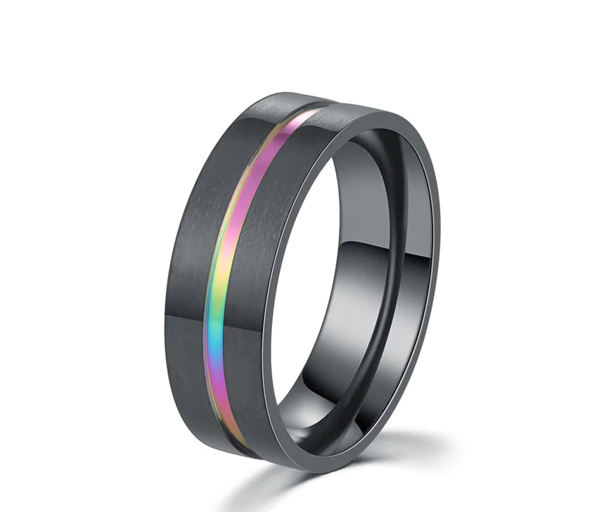 Titanium Steel Men's Ring with Rainbow Finish