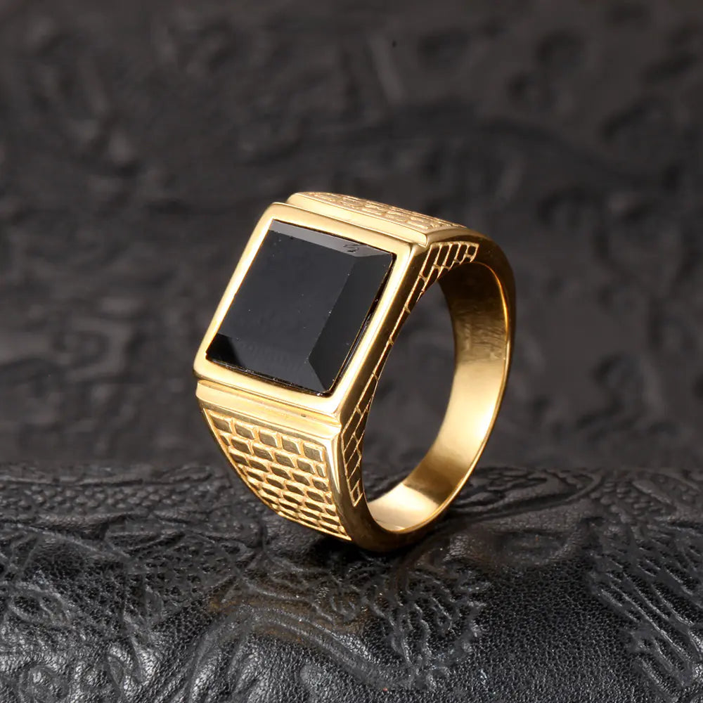 Wholesale Men's Ring - Black Stainless Steel with Gold