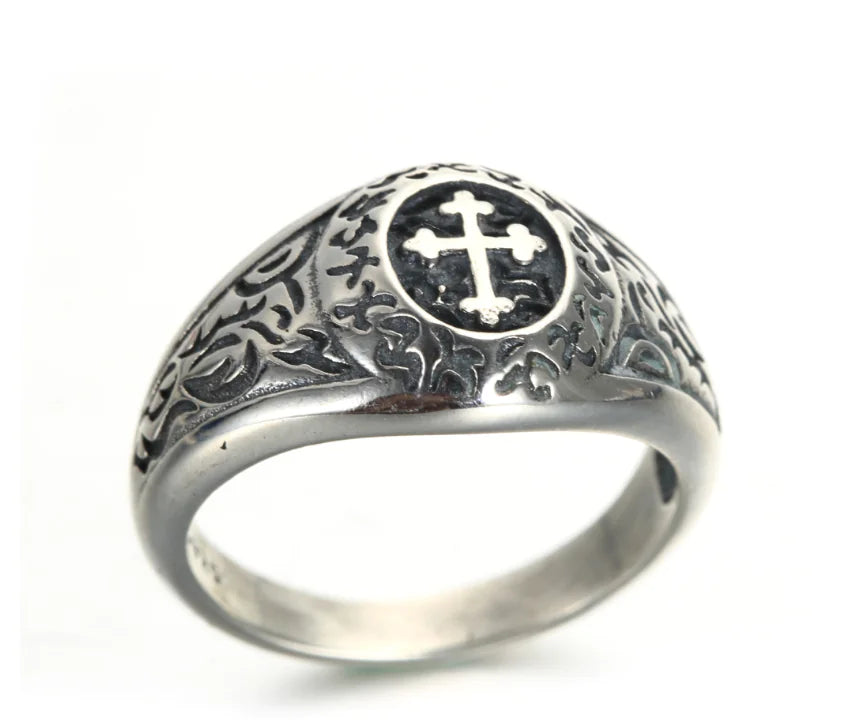 Vintage 925 Silver Men's Cross Ring and Medal Ring