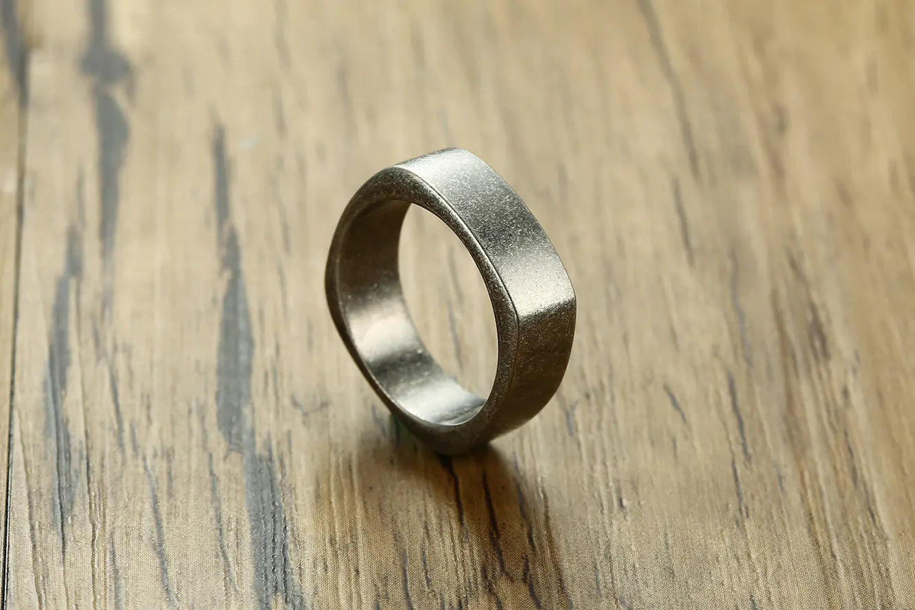 7MM Titanium Steel Vintage Gray Men's Ring