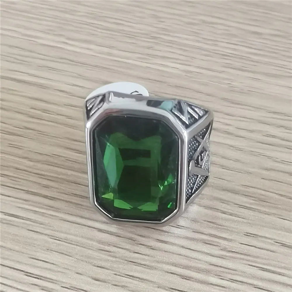 Retro Masonic Gem Titanium Steel Men's Ring