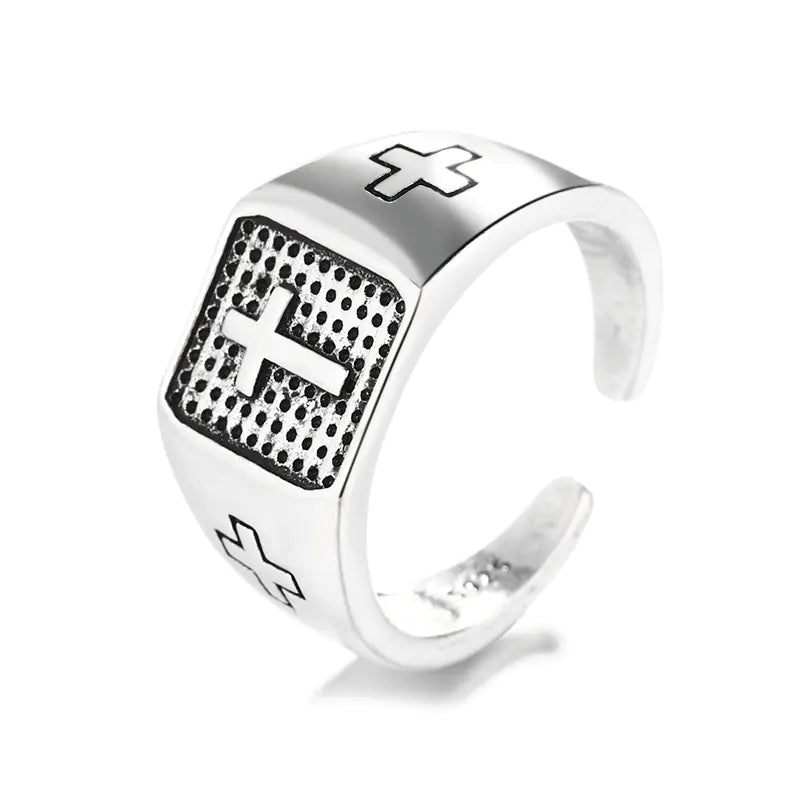 S925 Sterling Silver Marcasite Cross Men's Ring