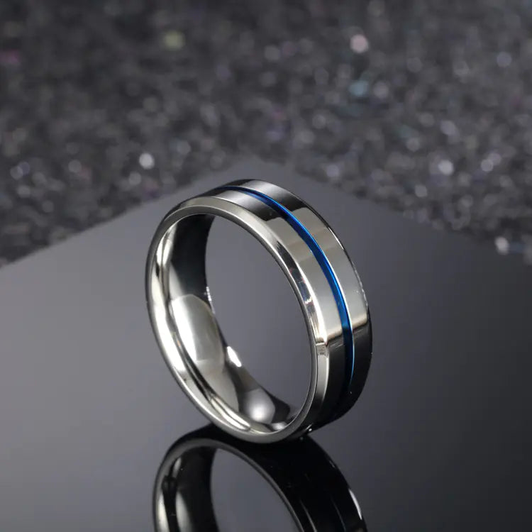 Titanium Steel Men's Ring with Blue Inlay