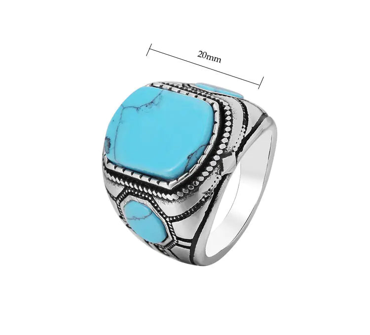 Stylish Vintage Turquoise Titanium Steel Men's Ring