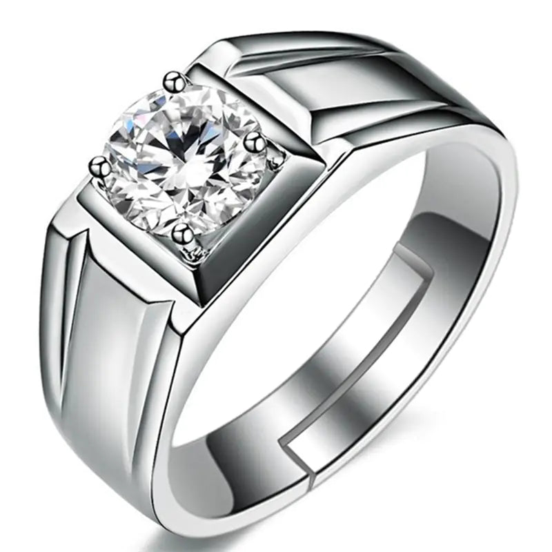 S925 Silver Men's Ring with Simple Design and Simulated Diamond