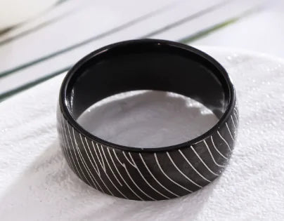 Grey Ceramic Men's Ring with Deer Antler Design