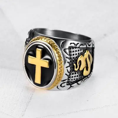 Titanium Steel Cross Men's Ring - God's Hand Design