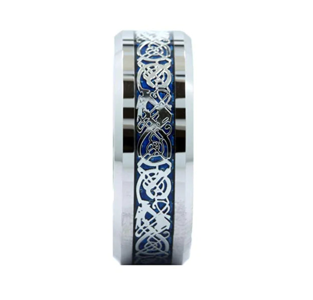 Silver Tungsten Dragon Pattern Men's Ring