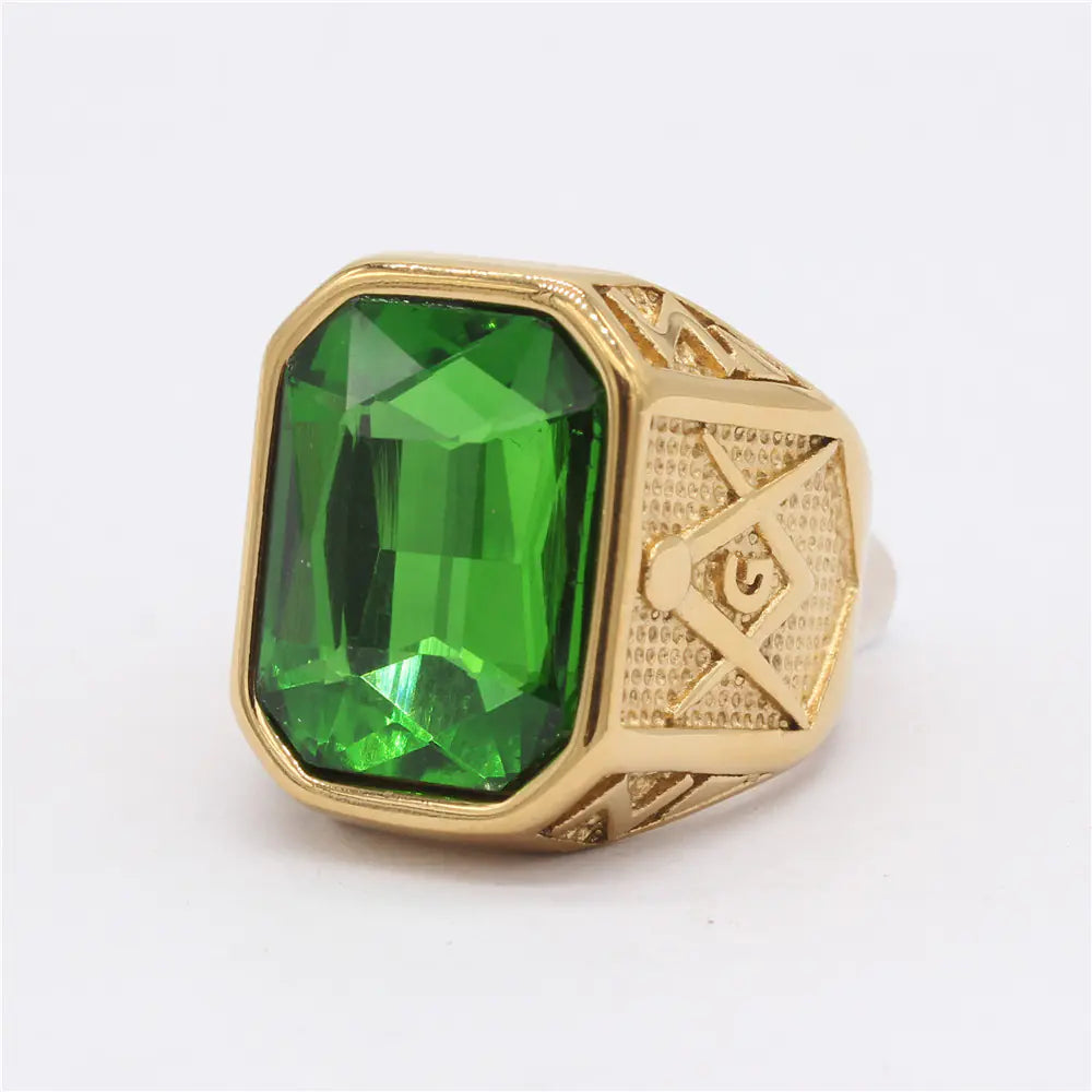 Retro Masonic Gem Titanium Steel Men's Ring