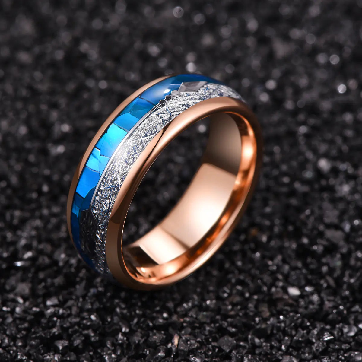 Fashion Blue Shell Tungsten Steel Men's Ring