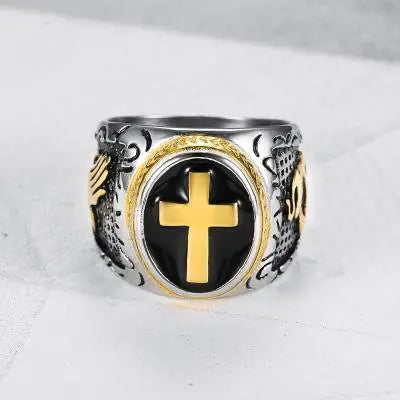 Titanium Steel Cross Men's Ring - God's Hand Design