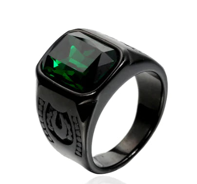 Trendy Men's Ring with European and American Ruby Black