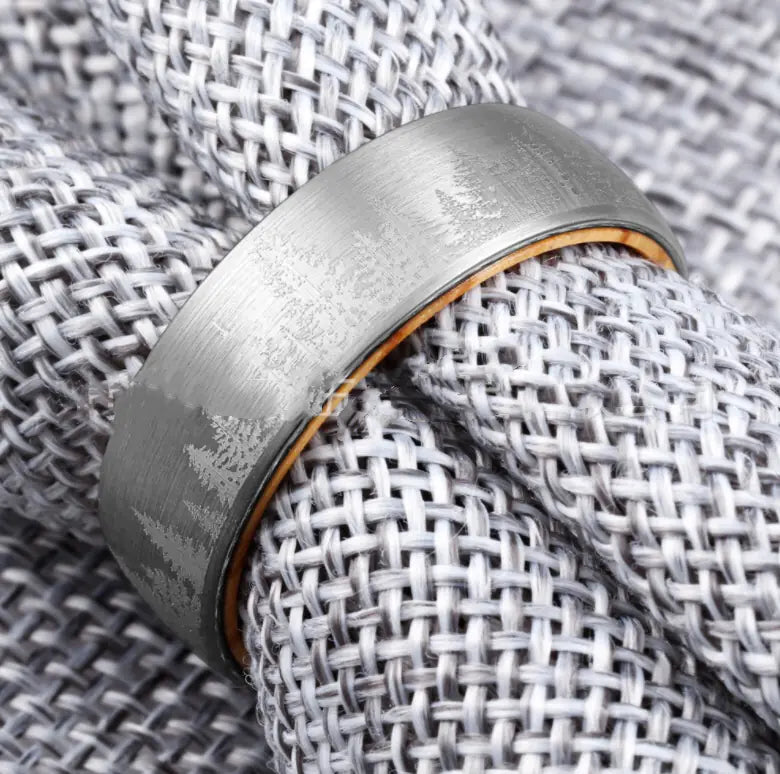 Tungsten Steel Two-Tone Ring, Wooden Men's Engagement Ring