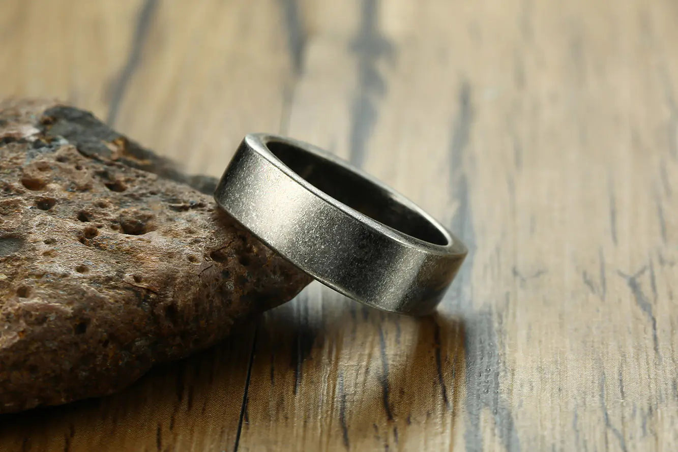 7MM Titanium Steel Vintage Gray Men's Ring