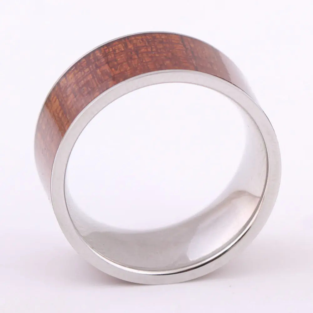 Trendy Stainless Steel and Wood Men's Ring