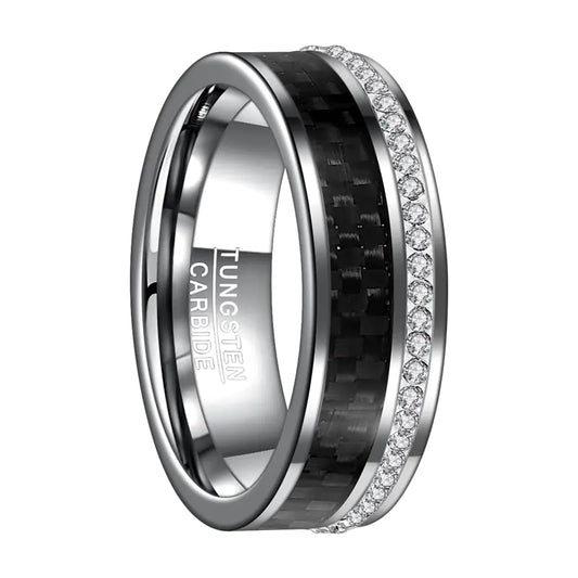 Black Carbon Fiber White Ring, Tungsten Wedding Ring
