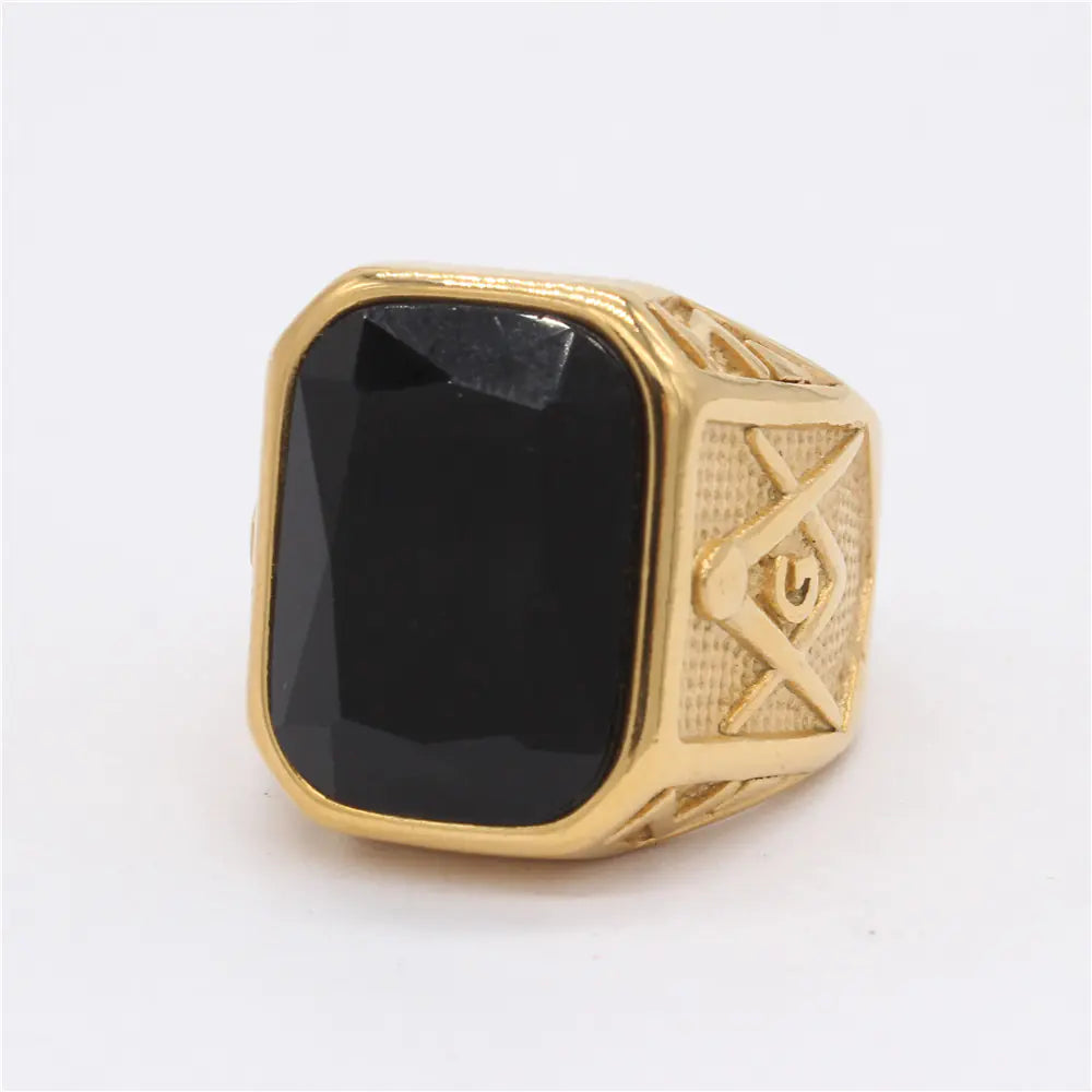 Retro Masonic Gem Titanium Steel Men's Ring