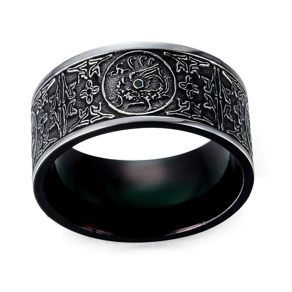 Titanium Steel Black Four Divine Beasts Men's Ring