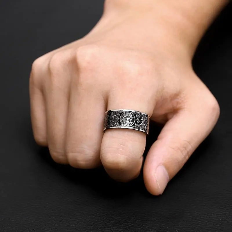 Titanium Steel Black Four Divine Beasts Men's Ring