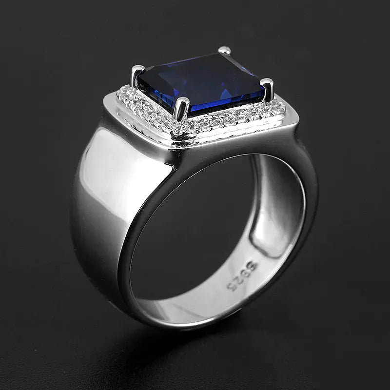 Men's Open Ring with Sapphire Inlay Gemstone Ring