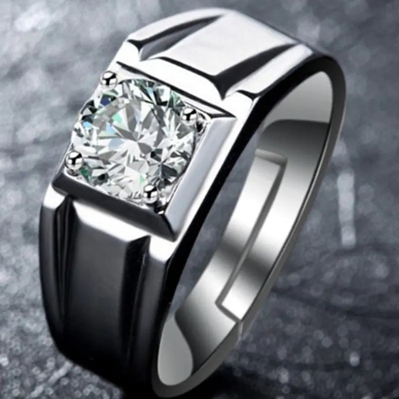 S925 Silver Men's Ring with Simple Design and Simulated Diamond