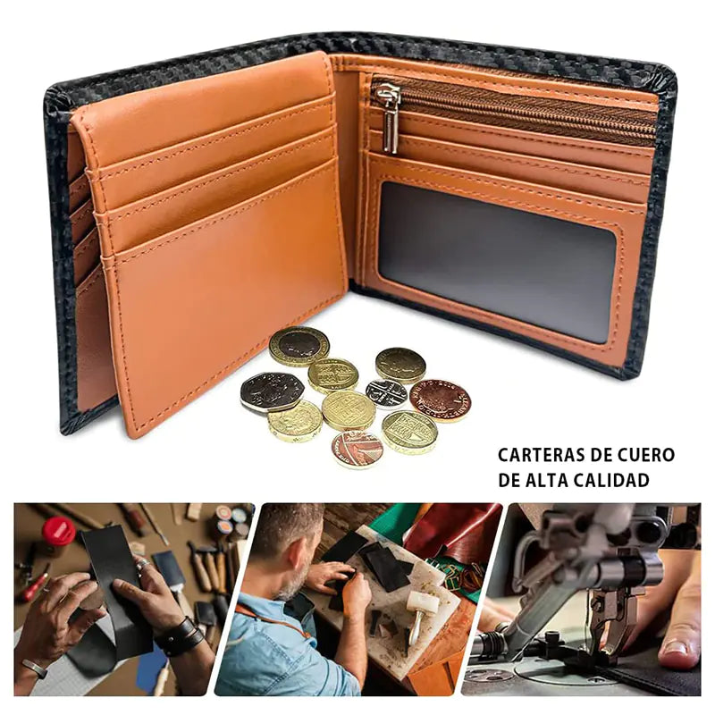 Slim Carbon Fiber RFID Blocking Wallet with Zipper Pouch