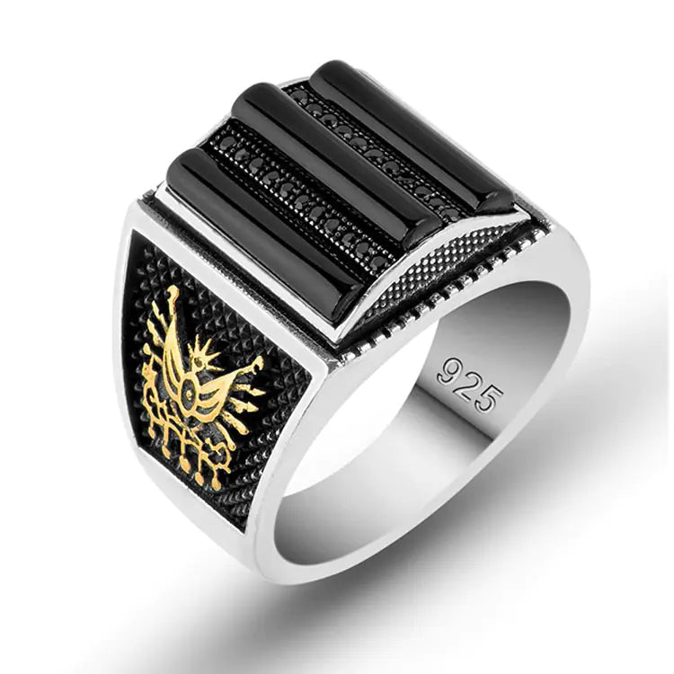 Men's Glossy Retro Distressed Pattern Ring