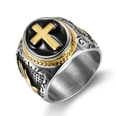 Titanium Steel Cross Men's Ring - God's Hand Design