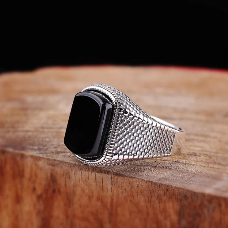 Black Onyx Ring, Sterling Silver S925 Ring
