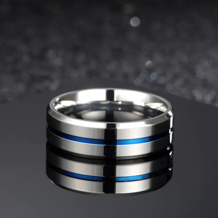 Titanium Steel Men's Ring with Blue Inlay