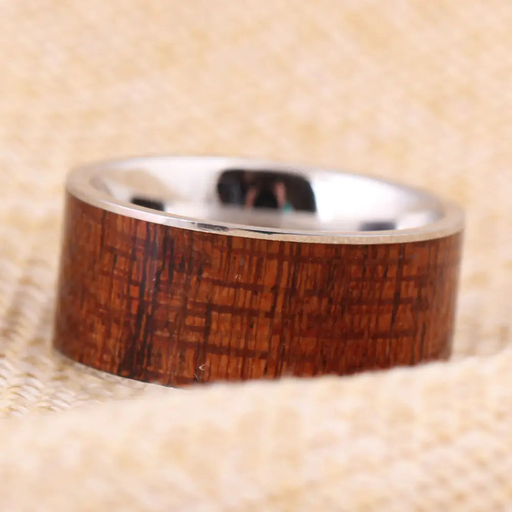 Trendy Stainless Steel and Wood Men's Ring
