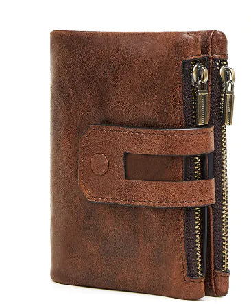 Men's Leather Wallet - Double Zipper Design