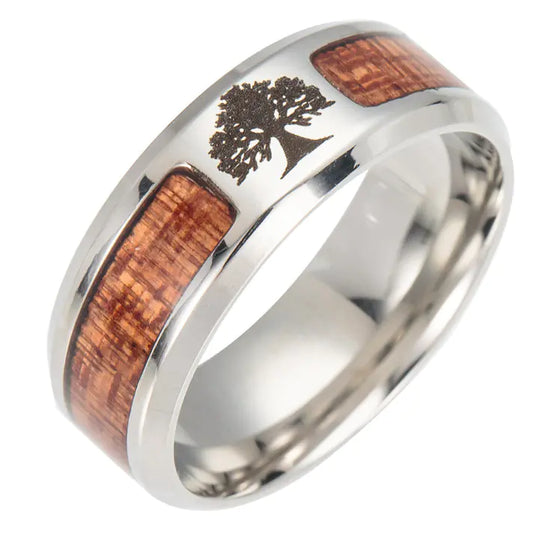 Inlaid Acacia Wood Half-Ring, Unique Finger Ring