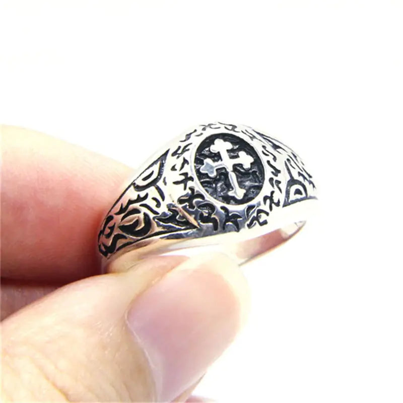 Vintage 925 Silver Men's Cross Ring and Medal Ring