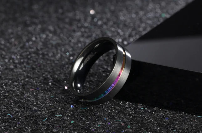 Titanium Steel Men's Ring with Rainbow Finish