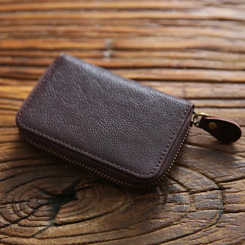 Men’s Genuine Leather Zipper Wallet - Large Capacity