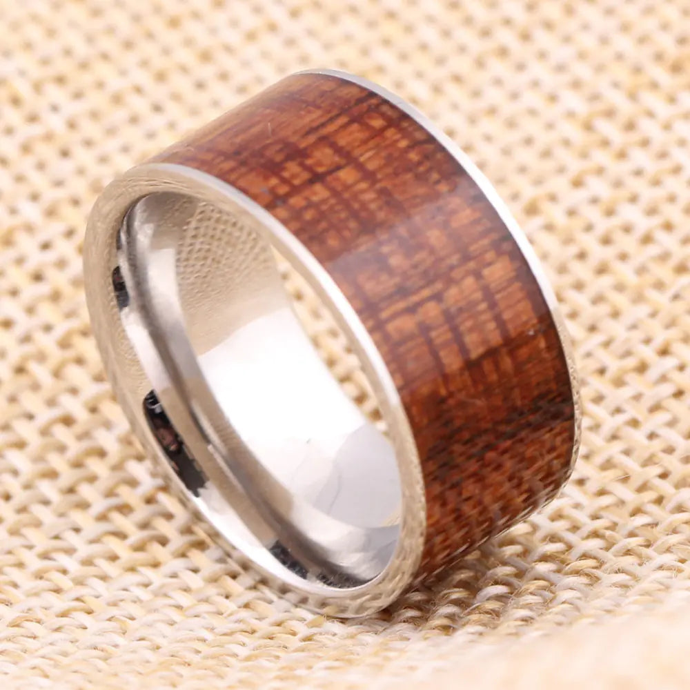 Trendy Stainless Steel and Wood Men's Ring