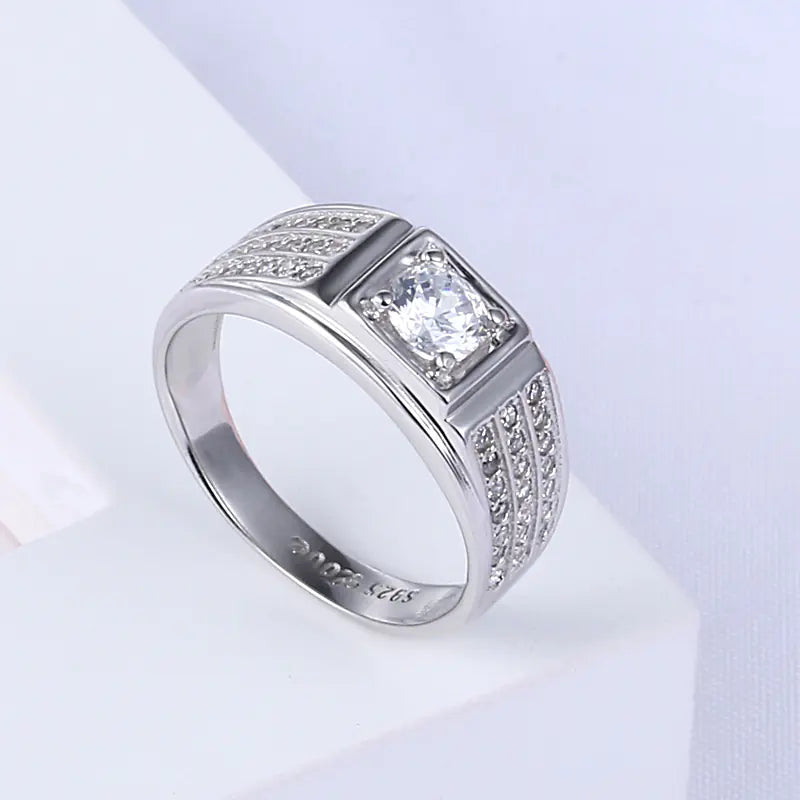 S925 Silver Men's Ring with Imitation Diamonds