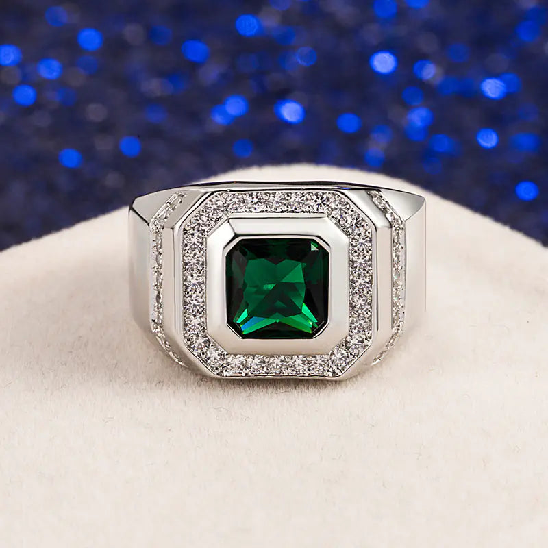 Men's Diamond and Emerald Ring