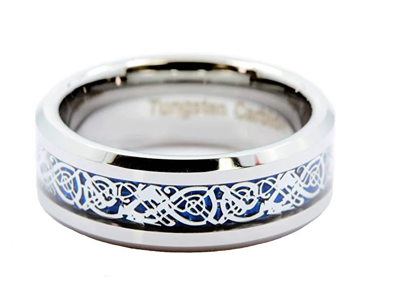 Silver Tungsten Dragon Pattern Men's Ring