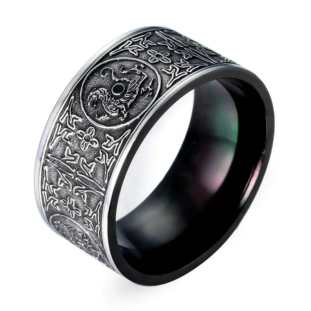 Titanium Steel Black Four Divine Beasts Men's Ring