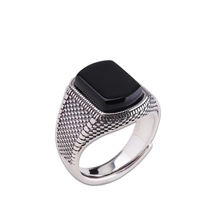 Black Onyx Ring, Sterling Silver S925 Ring