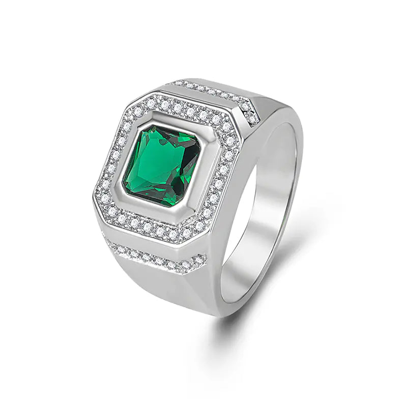 Men's Diamond and Emerald Ring